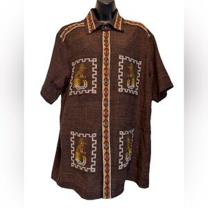 Vintage MelRose Short Sleeve Button Up Shirt Embroidered Quetzel Bird Men’s XL